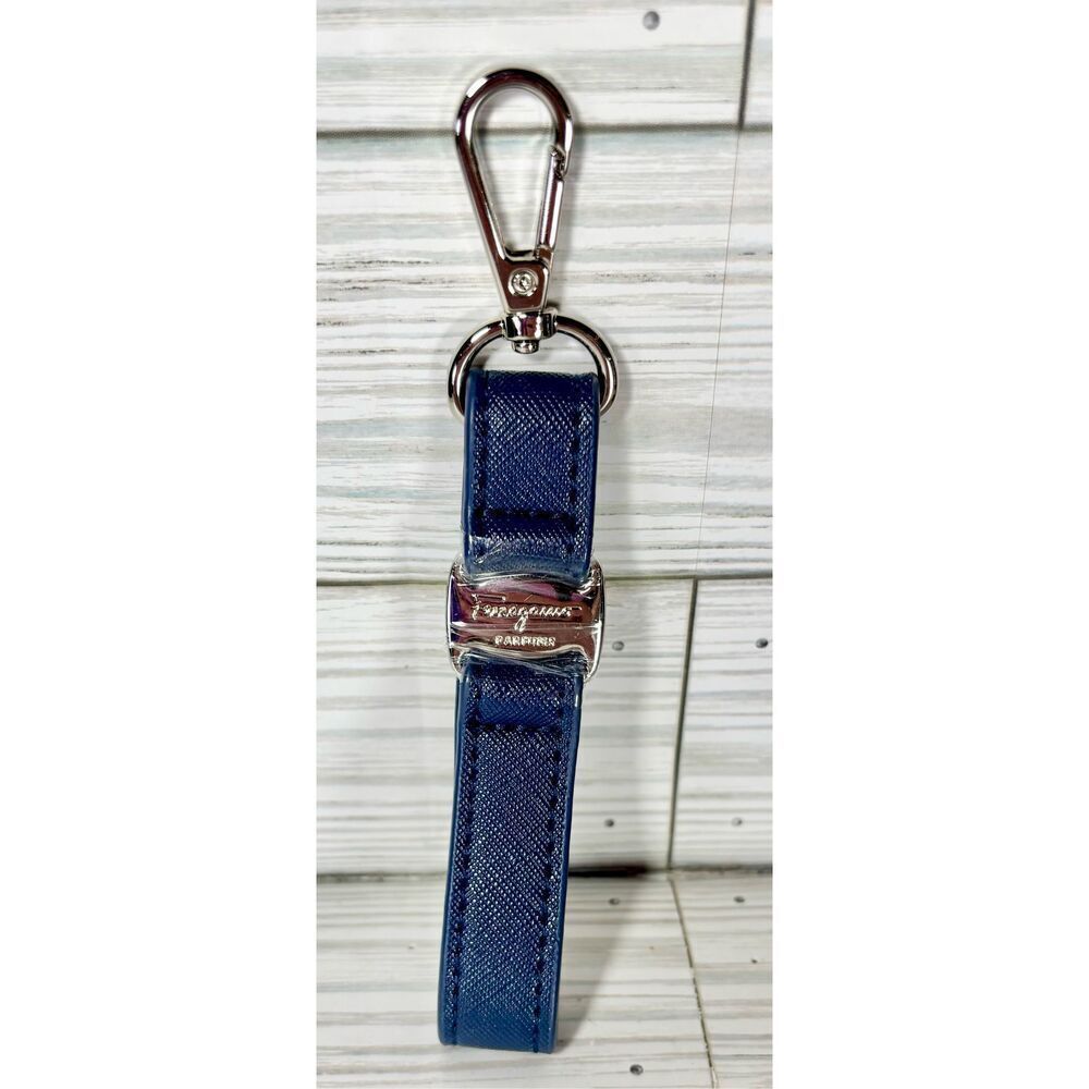 Salvatore Ferragamo Perfumes Navy Blue Leather Clasp Bag Strap Or Key Chain